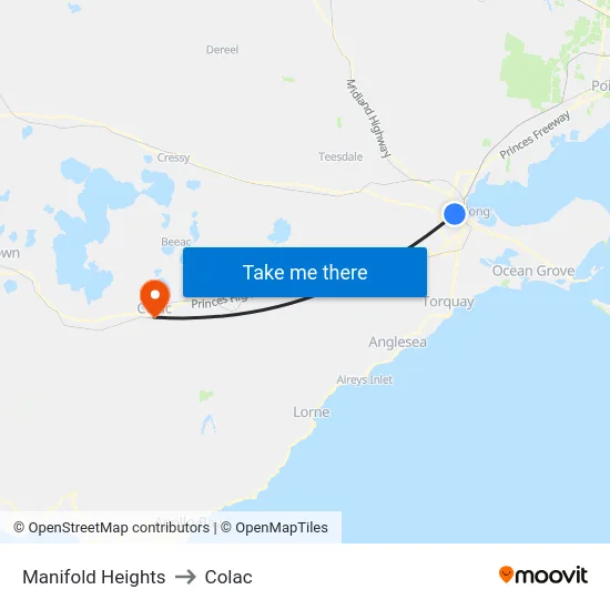 Manifold Heights to Colac map
