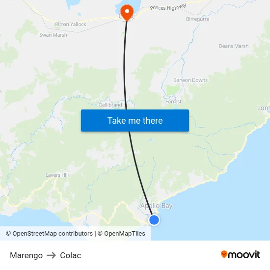 Marengo to Colac map