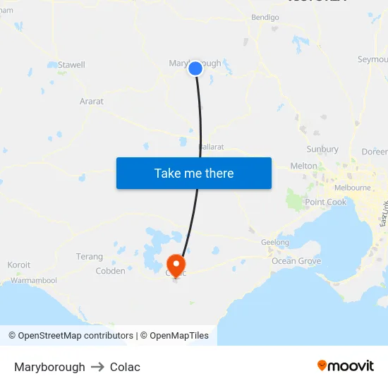 Maryborough to Colac map