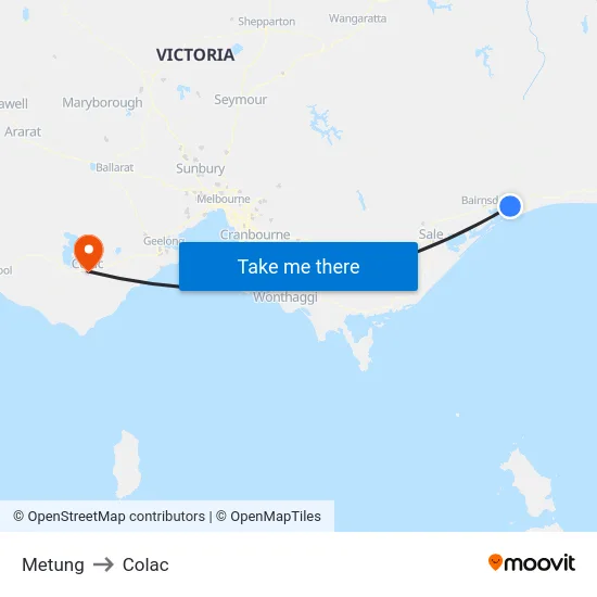 Metung to Colac map