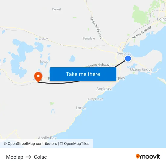 Moolap to Colac map