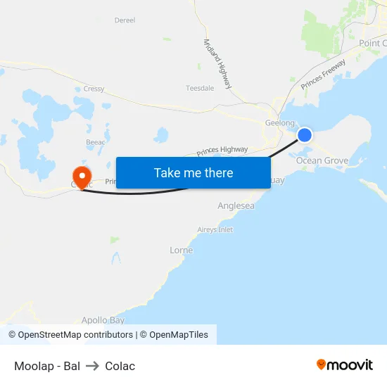 Moolap - Bal to Colac map