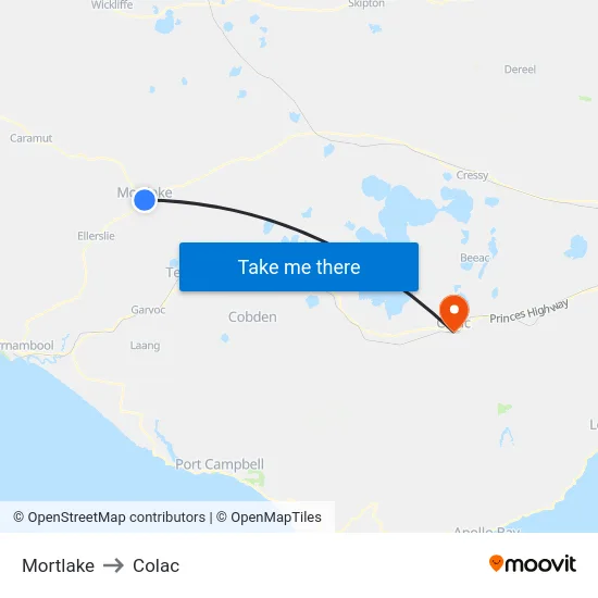 Mortlake to Colac map