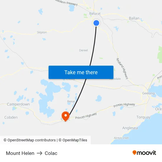 Mount Helen to Colac map