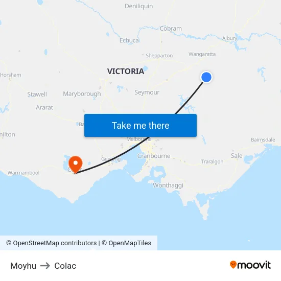 Moyhu to Colac map