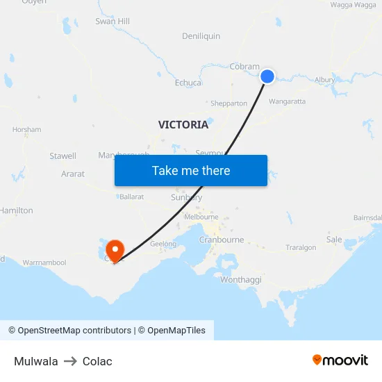 Mulwala to Colac map