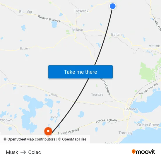Musk to Colac map