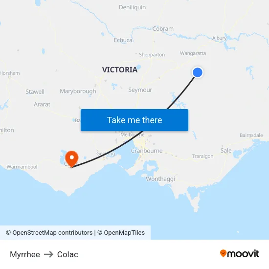 Myrrhee to Colac map
