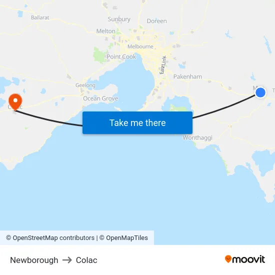 Newborough to Colac map