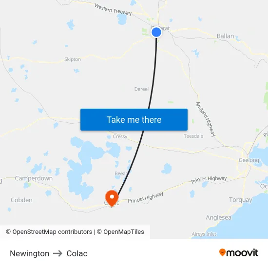 Newington to Colac map