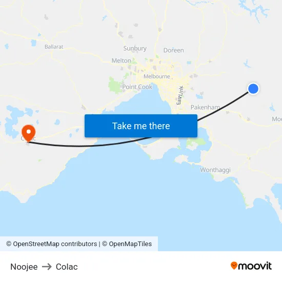 Noojee to Colac map