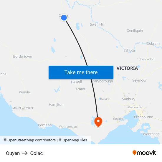 Ouyen to Colac map
