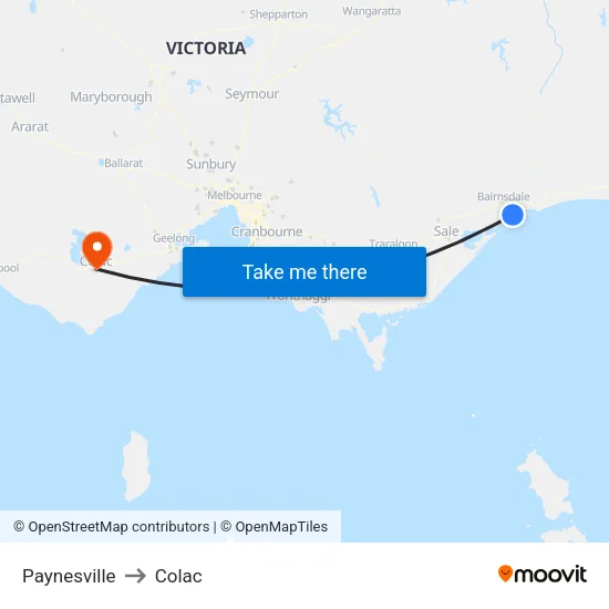 Paynesville to Colac map