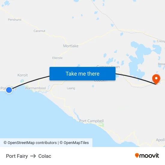 Port Fairy to Colac map
