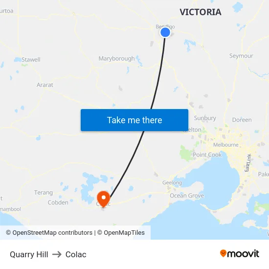 Quarry Hill to Colac map