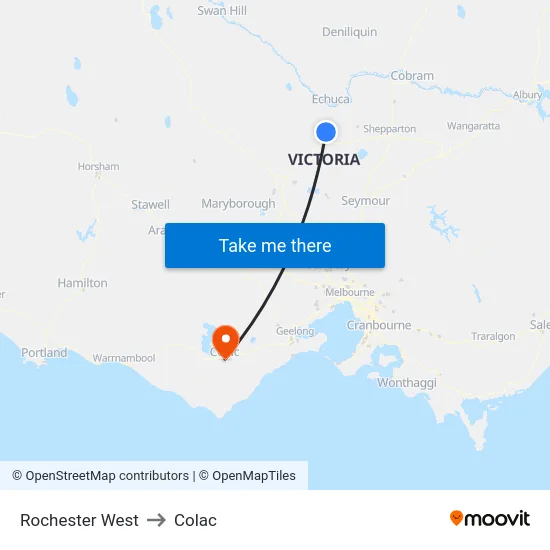 Rochester West to Colac map