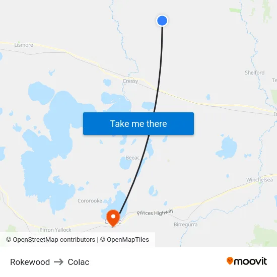 Rokewood to Colac map