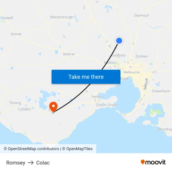 Romsey to Colac map