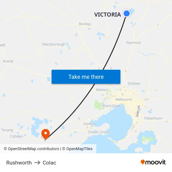 Rushworth to Colac map