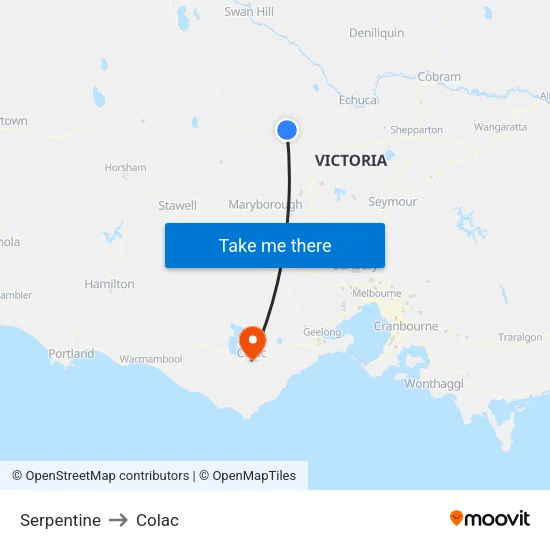 Serpentine to Colac map