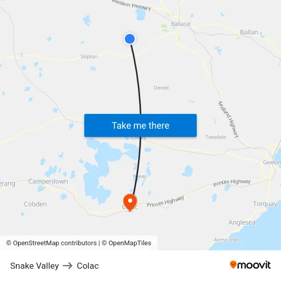 Snake Valley to Colac map