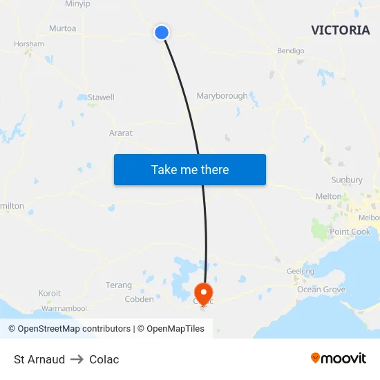 St Arnaud to Colac map