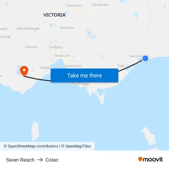 Swan Reach to Colac map