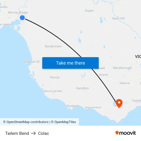 Tailem Bend to Colac map