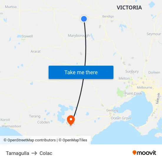 Tarnagulla to Colac map