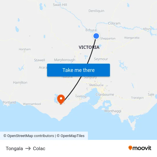 Tongala to Colac map