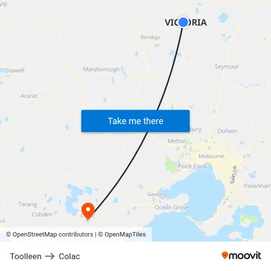 Toolleen to Colac map