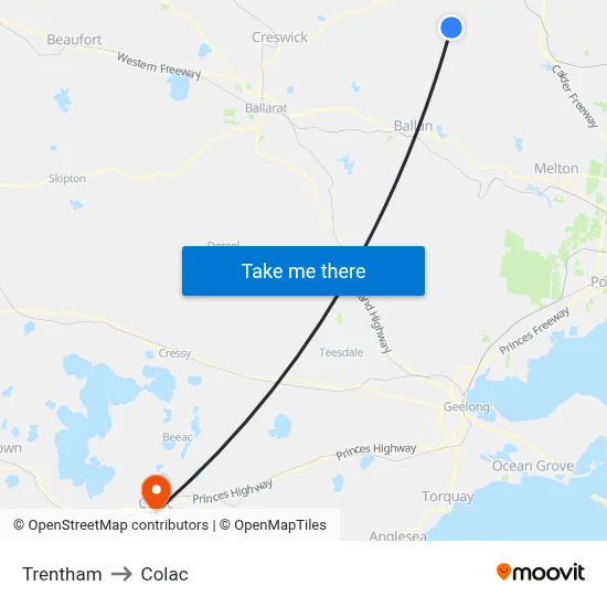 Trentham to Colac map