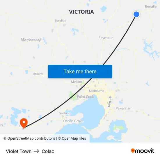 Violet Town to Colac map