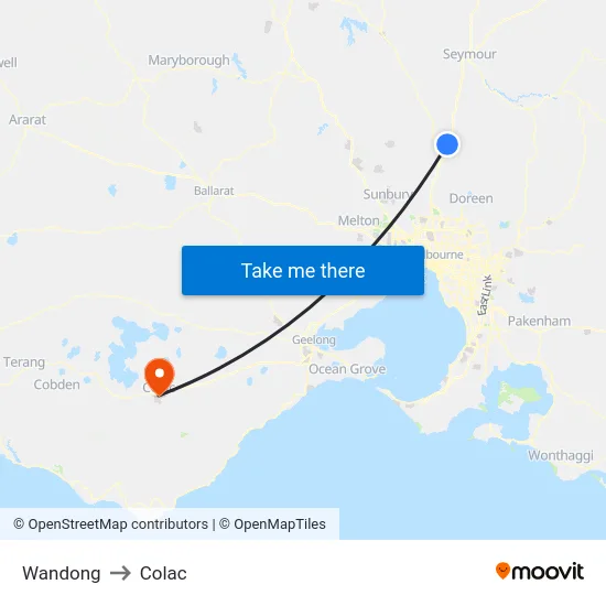 Wandong to Colac map