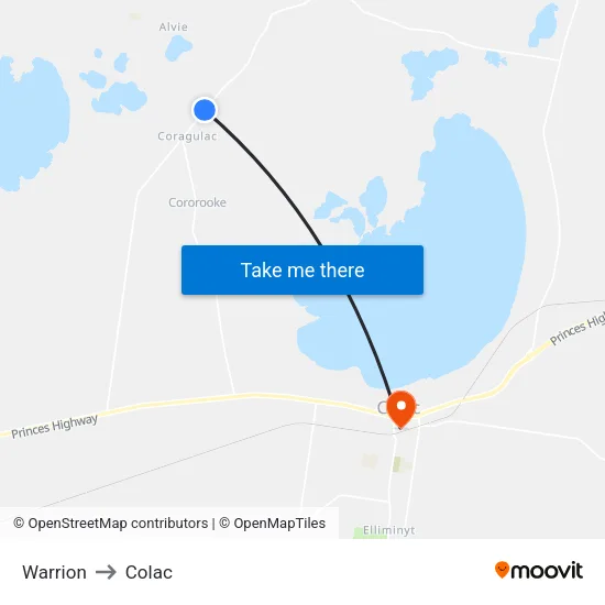 Warrion to Colac map