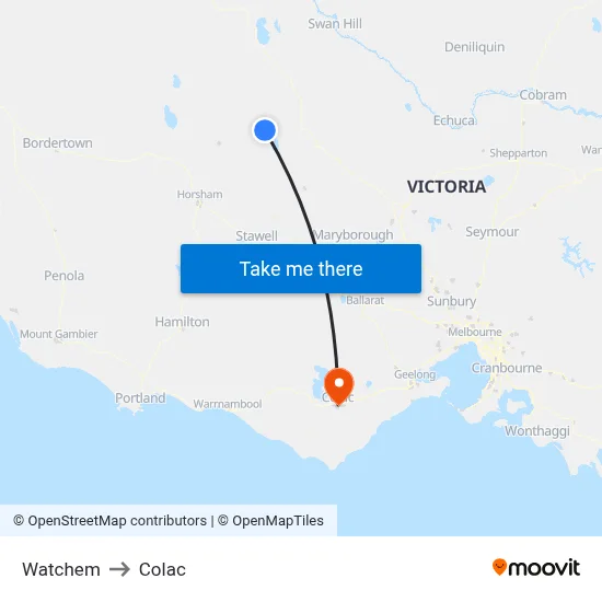 Watchem to Colac map