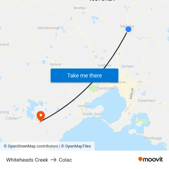 Whiteheads Creek to Colac map