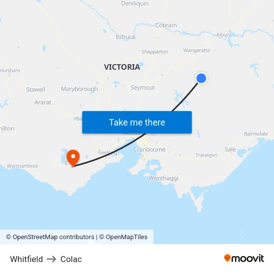 Whitfield to Colac map