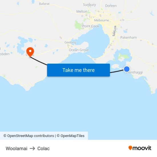 Woolamai to Colac map