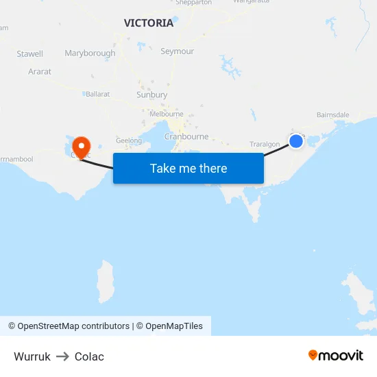 Wurruk to Colac map