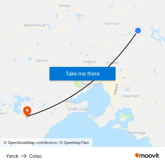 Yarck to Colac map