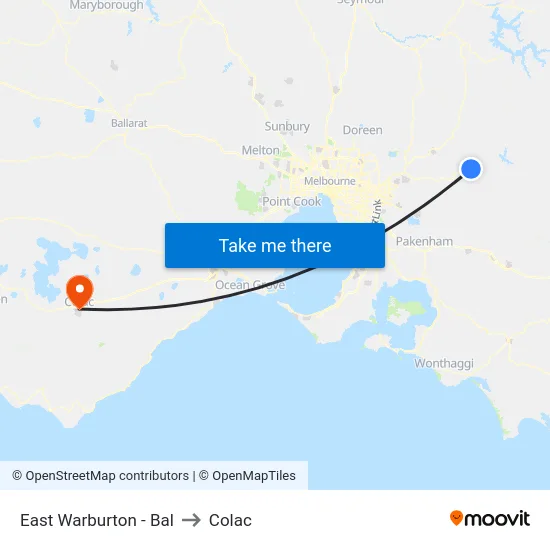 East Warburton - Bal to Colac map