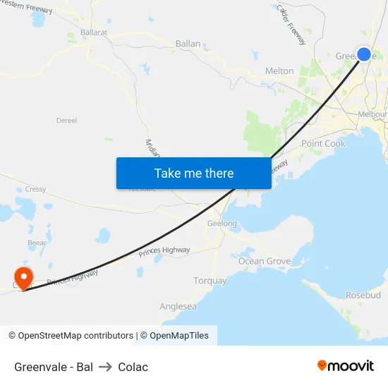 Greenvale - Bal to Colac map