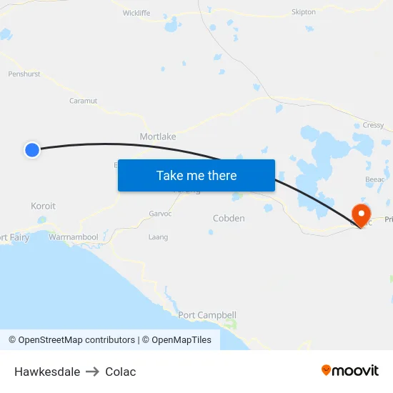 Hawkesdale to Colac map