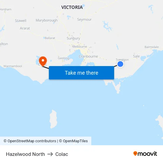 Hazelwood North to Colac map