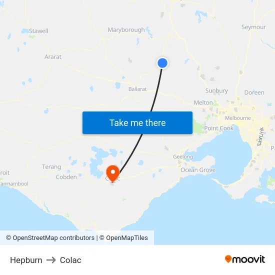 Hepburn to Colac map