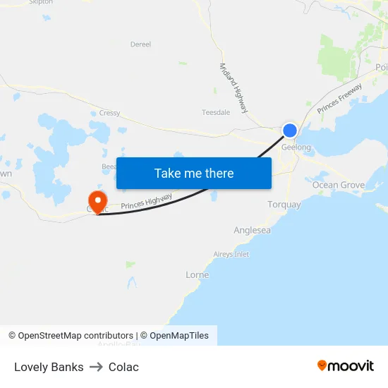 Lovely Banks to Colac map