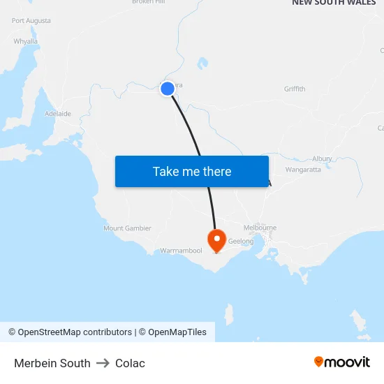 Merbein South to Colac map