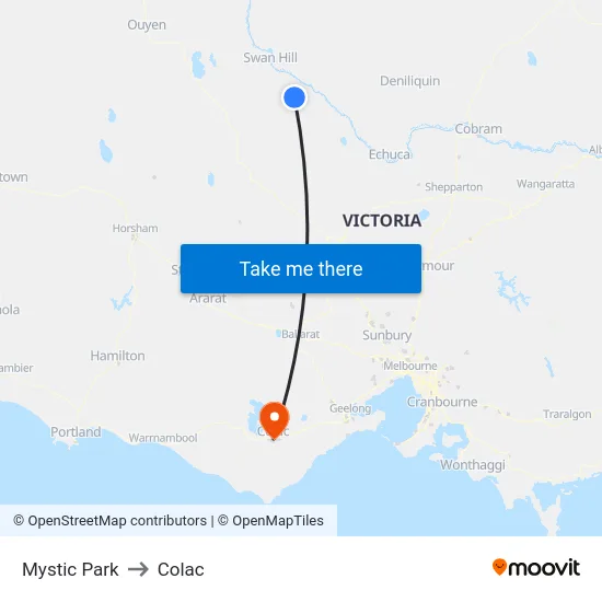 Mystic Park to Colac map