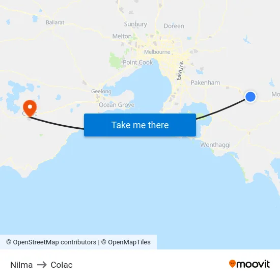 Nilma to Colac map
